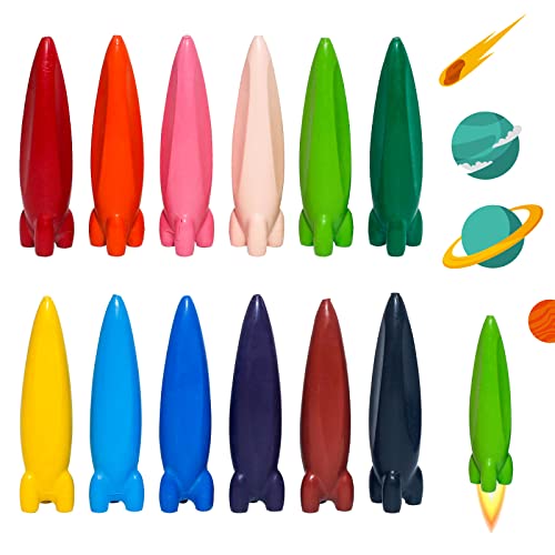 LandJoy wachsmalstifte,12 Farben Wachsmalstifte,Wachsmalstifte für Kleinkinder 1-10 Jahre，Einzigartige Wachsmalkreide，waschbare Buntstifte für Kleinkinder-12-Raketen von LandJoy