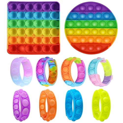 2X Pop Fidget Spielzeug + 10x Pop Armband Kinder Set – Silikon Antistress Spielzeug – Fidget Toys für Kindergeburtstag, Schule, Einschulung, Mitgebsel, Party Gadgets 2X Pop Fidget Spielzeug + 10x Pop Armband Kinder Set – Silikon Antistress Spielzeug – Fidget Toys für Kindergeburtstag, Schule, Einschulung, Mitgebsel, Party Gadgets von LandReCol