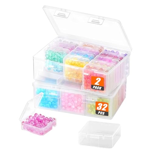 32 Gitter Sortierbox, 2er-Set Großvolumige Sortierboxen Mit Fächern, Jeder mit 15-Transparente Sortierboxen Für Kleinteile (5,3x5,3x2cm), Diamond Painting Aufbewahrung, Setzkasten Aus PP-Material von LandReCol