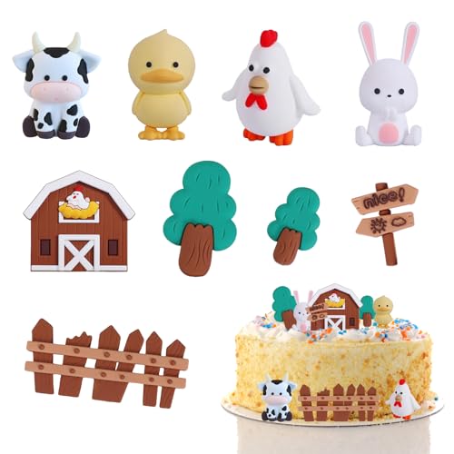 Bauernhof Geburtstag Deko, 9-Teilige Farm-Themen Tortendekoration Set Für Kindergeburtstag, DIY Bauernhof Deko Mit Kuh, Hähnchen, Häschen, Ente, Weiche Gummi Material Bauernhof Geburtstag Deko, 9-Teilige Farm-Themen Tortendekoration Set Für Kindergeburtstag, DIY Bauernhof Deko Mit Kuh, Hähnchen, Häschen, Ente, Weiche Gummi Material von LandReCol