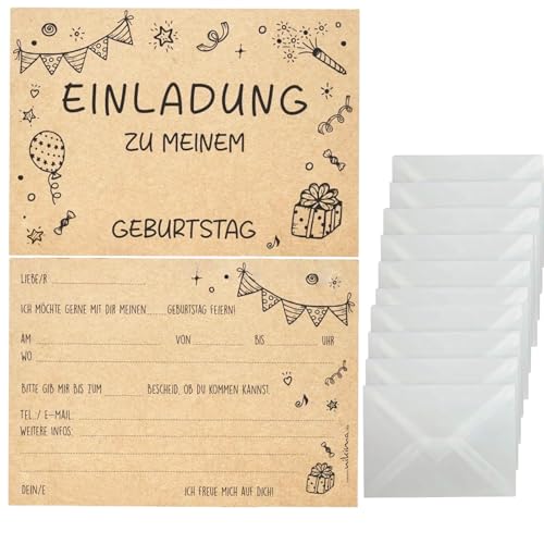 LandReCol 10 Einladungskarten zum Kindergeburtstag Kraftpapier inkl. 10 Briefumschlägen – Einladung Party Junge Mädchen Kinder OHNE Kinderschokolade LandReCol 10 Einladungskarten zum Kindergeburtstag Kraftpapier inkl. 10 Briefumschlägen – Einladung Party Junge Mädchen Kinder OHNE Kinderschokolade von LandReCol