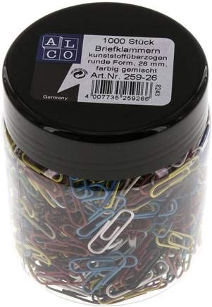 1000er Pack Büroklammern, kunststoffummantelt, bunt gemischt, 26mm Größe:26mm Menge:1000er Pack 1000er Pack Büroklammern, kunststoffummantelt, bunt gemischt, 26mm Größe:26mm Menge:1000er Pack von Landefeld
