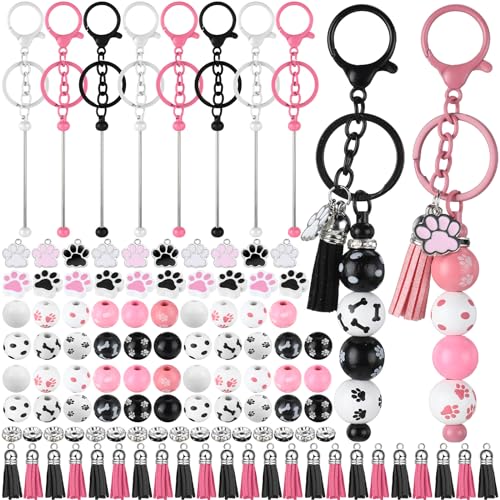 Landical 12 Sets Metall-Schlüsselanhänger mit Holzpfoten-Knochenperlen, Holzperlen, Großpackung für Haustiere, Fußabdruck, Charm, Tierperlen, Schlüsselanhänger-Set für Bastelarbeiten, Party-Dekoration Landical 12 Sets Metall-Schlüsselanhänger mit Holzpfoten-Knochenperlen, Holzperlen, Großpackung für Haustiere, Fußabdruck, Charm, Tierperlen, Schlüsselanhänger-Set für Bastelarbeiten, Party-Dekoration von Landical