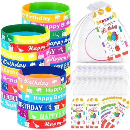Landical 24 Set Happy Birthday Gummi-Armband Geburtstagsparty-Geschenk-Set mit Silikon-Armband, Geschenkanhänger, Organza-Beutel, Geburtstagsparty, Gastgeschenke, Studenten, Lehrer, Klassenzimmer, Landical 24 Set Happy Birthday Gummi-Armband Geburtstagsparty-Geschenk-Set mit Silikon-Armband, Geschenkanhänger, Organza-Beutel, Geburtstagsparty, Gastgeschenke, Studenten, Lehrer, Klassenzimmer, von Landical
