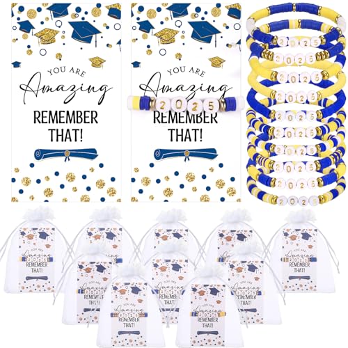 Landical 25 Sets Abschlussbälle, Partygeschenke, Abschlussbänder, Großklasse von 2025, Stretch-Armband mit inspirierender Karte, Geschenk für Senioren, College, Abschlussfeier, Partyzubehör (blau) von Landical