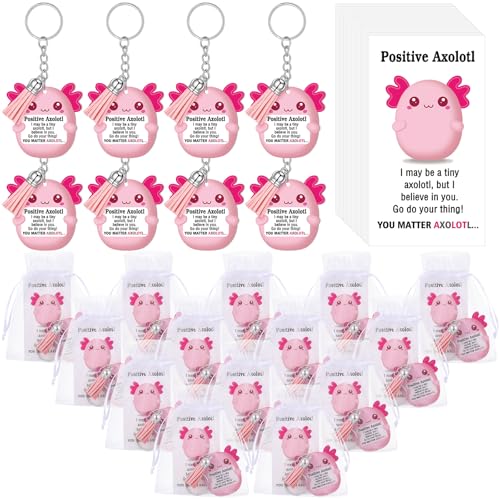 Landical 30 Sets Schlüsselanhänger mit Quasten, positiver Schlüsselanhänger mit inspirierenden Karten und Taschen, Geschenk für psychische Gesundheit (Axolotl) von Landical