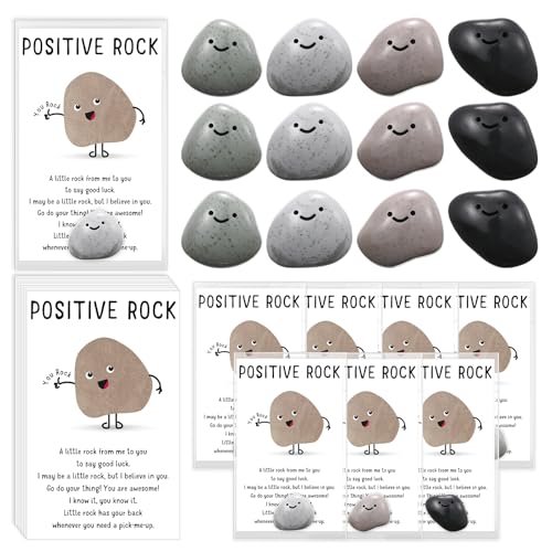 Landical 40 Sets inspirierende You Rock Gifts Bulk Mini Smile Harz Taschensteine mit Ihnen Rock Positive Emotionale Karte Wertschätzung Geschenke für Team-Mitarbeiter Kollegen Freunde Mitarbeiter von Landical