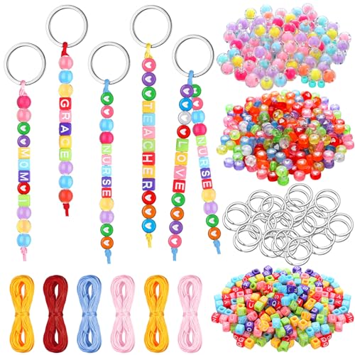 Landical 564-teiliges DIY-Perlen-Schlüsselanhänger-Set, Schlüsselanhänger, Basteln, verstellbare Buchstabenperlen, Schnur, Mama, Geschenk, Alphabet, Perlenschmuck, Schlüsselanhänger, Rucksack, Zubehör Landical 564-teiliges DIY-Perlen-Schlüsselanhänger-Set, Schlüsselanhänger, Basteln, verstellbare Buchstabenperlen, Schnur, Mama, Geschenk, Alphabet, Perlenschmuck, Schlüsselanhänger, Rucksack, Zubehör von Landical