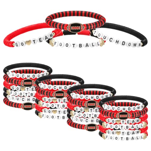Landical Fußball-Armbänder, Team-Freundschaftsbänder, Fußball-Partygeschenke für Damen und Herren, stapelbares Stretch-Sportarmband für Team-Fans, Partyzubehör, Auszeichnungsgeschenk (schwarz und rot Landical Fußball-Armbänder, Team-Freundschaftsbänder, Fußball-Partygeschenke für Damen und Herren, stapelbares Stretch-Sportarmband für Team-Fans, Partyzubehör, Auszeichnungsgeschenk (schwarz und rot von Landical
