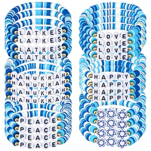 Landical Hanukkah-Perlenarmbänder, Chanukkah-Partygeschenke, jüdisches Partyzubehör, Davidstern, Menorah, Dreidel-Charm-Armbänder, Heishi, Geschenk für Damen und Herren, Weihnachtsferien, 24 Stück Landical Hanukkah-Perlenarmbänder, Chanukkah-Partygeschenke, jüdisches Partyzubehör, Davidstern, Menorah, Dreidel-Charm-Armbänder, Heishi, Geschenk für Damen und Herren, Weihnachtsferien, 24 Stück von Landical