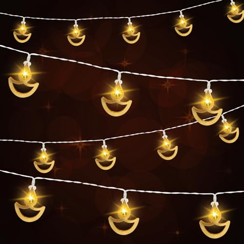Landifor Diwali-Lichterkette mit indischem Thema, Lichterkette, 20 LEDs, warmweiß, Dīpāvali Hängeleuchte, Diwali-Flammenförmige Lampen für Deepavali, indisches Thema, Puja-Dekor Landifor Diwali-Lichterkette mit indischem Thema, Lichterkette, 20 LEDs, warmweiß, Dīpāvali Hängeleuchte, Diwali-Flammenförmige Lampen für Deepavali, indisches Thema, Puja-Dekor von Landifor