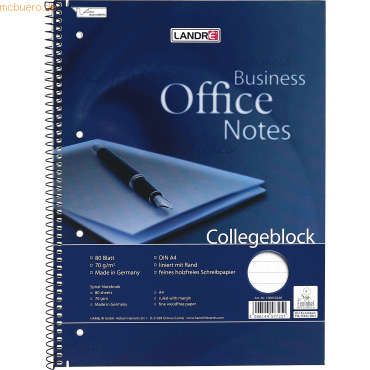Landre Collegeblock Office A4+ 80 Blatt 70 g/qm 4-fach gelocht liniert von Landre