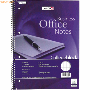 10 x Landre Collegeblock Office A4+ 80 Blatt 70 g/qm 4-fach gelocht ra von Landre