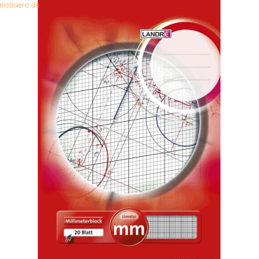 10 x Landre Millimeterblock A3 20 Blatt 80 g/qm Linienfarbe rot von Landre
