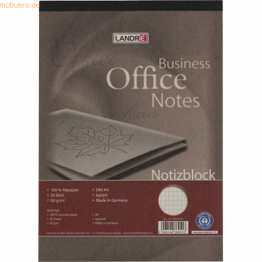 10 x Landre Notizblock Recycling mit Deckblatt A4 50 Blatt 60 g/qm kar von Landre