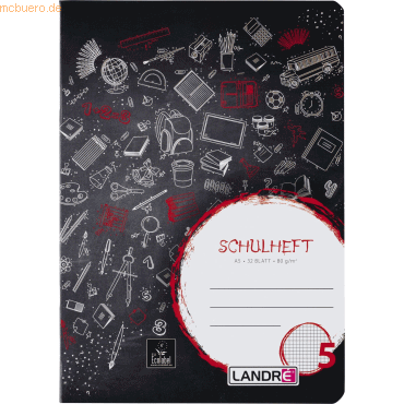 Landre Schulheft A5 32 Blatt 80 g/qm Lineatur 5 (kariert) von Landre