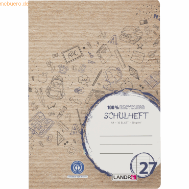 10 x Landre Schulheft Recycling A4 16 Blatt 80 g/qm Lineatur 27 linier 10 x Landre Schulheft Recycling A4 16 Blatt 80 g/qm Lineatur 27 linier von Landre