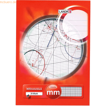 20 x Landre Millimeterblock A4 25 Blatt 80 g/qm Linienfarbe rot von Landre