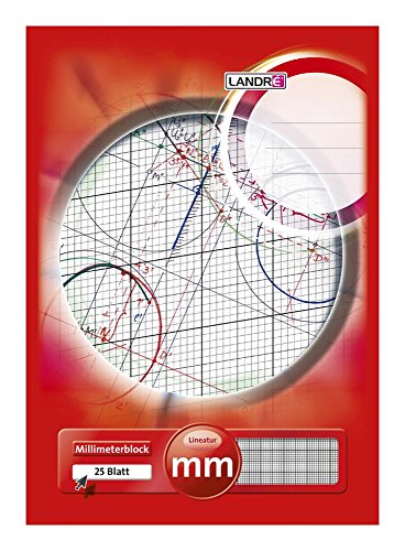Landré Millimeter-Block A4, 80 g/m² Papier, 25 Blatt, Kopfgeleimt, Linienfabe rot von Landré