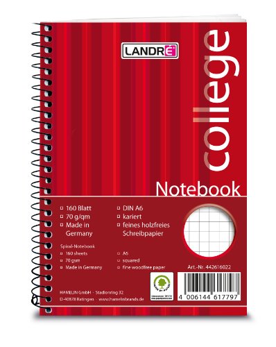 Landré Notiz-Block A6, Spiral-Buch, kariert, 160 Blatt, 5 Stück von LANDRE