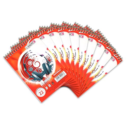 Landré Spiral-Notizblock A6, kariert, 40 Blatt, 70 g/m², 10 Stück von LANDRÉ