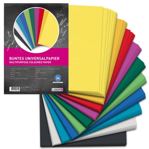 Landré 100 Blatt A4 buntes Ton-Papier, 160g/m², DIY- Material, 10 Farben von LANDRE