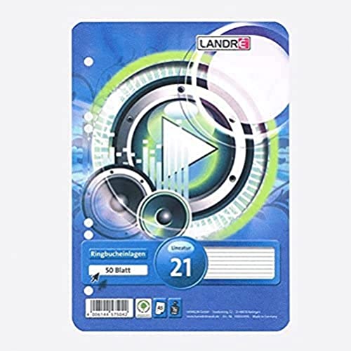 Landré Ringbucheinlagen A5 liniert, 50 Blatt, 70 g/m² Papier, runde Ecken, gelocht Landré Ringbucheinlagen A5 liniert, 50 Blatt, 70 g/m² Papier, runde Ecken, gelocht von LANDRÉ