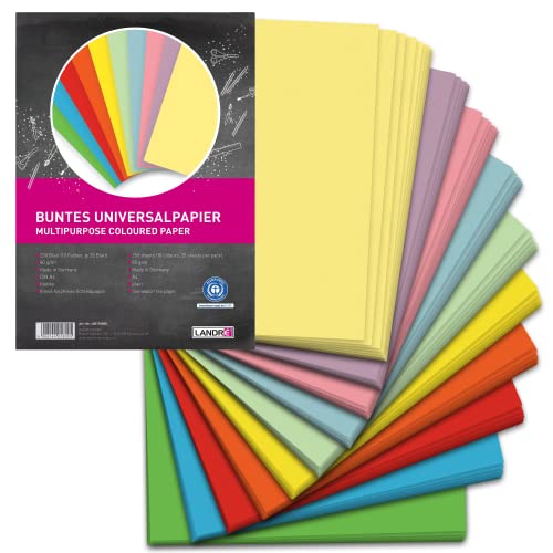 Landré 250 Blatt A4 buntes Universal-Papier, 80g/m², Drucker-Papier, 10 Farben von LANDRE