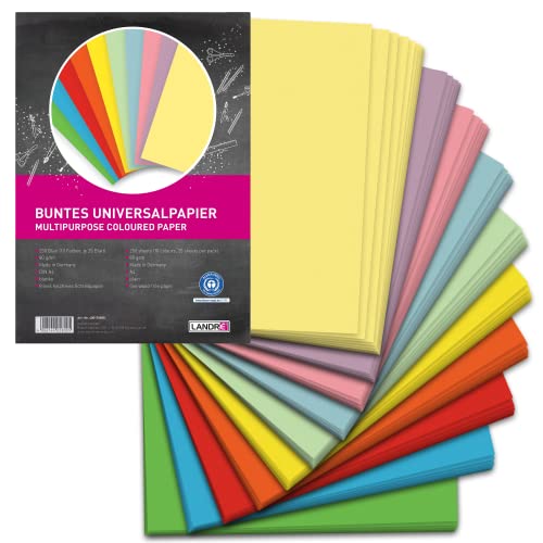 LANDRÉ 250 Blatt A4 buntes Universal-Papier, 80g/m², Drucker-Papier, 10 Farben LANDRÉ 250 Blatt A4 buntes Universal-Papier, 80g/m², Drucker-Papier, 10 Farben von LANDRÉ