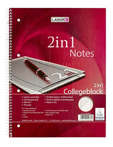 Landré Collegeblock Duo A4 liniert und kariert, 2 in 1, 80 Blatt, gelocht, 10 Stück Landré Collegeblock Duo A4 liniert und kariert, 2 in 1, 80 Blatt, gelocht, 10 Stück von LANDRÉ