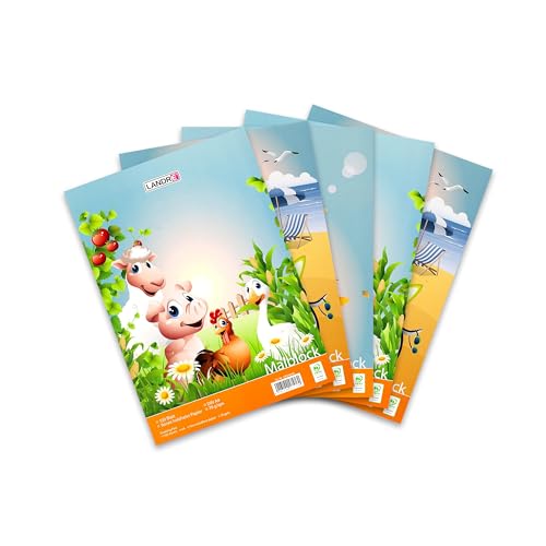 Landré Malblock A4, 100 Blatt, 70 g/m² Papier, 3 Tier-Motive, 5 Stück von LANDRÉ