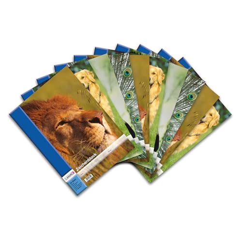 Landré Zeichen-Block A3, 20 Blatt, 100 g/m², perforiert, 4 Tier-Motive, 10 Stück von LANDRÉ