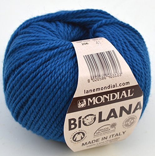 Lane Mondial BIO Wolle, Col. 206 – Blau Cosmo, ökologischen Wolle, 50 Gramm, 20 stück von Lane Mondial