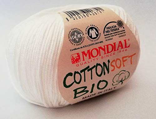 Mondial - Coton Soft - Spezielle Wolle für Babys Maschinenwaschbar, antiallergisch, 100 % reine ägyptische Mako-Baumwolle., 100 BIANCO, 50 GRAMMI von Lane Mondial