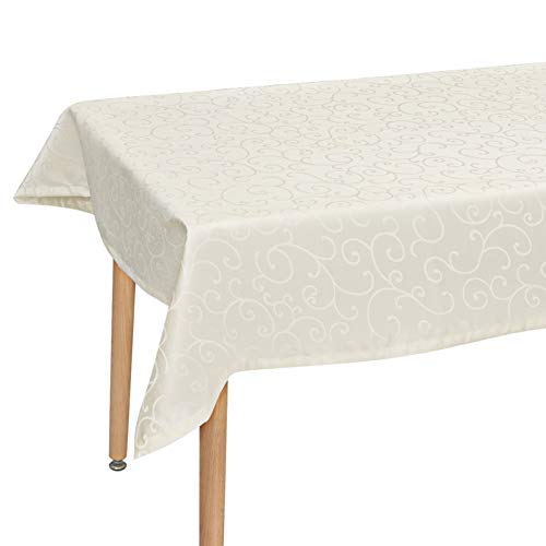 Laneetal Tischdecke Tischtuch Ornamente Damast Seidenglanz Tafeldecke abwaschbar wasserdicht schmutzabweisend Eckig Rund wählbar Creme 130x220 cm von Laneetal