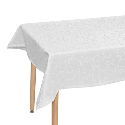 Laneetal Tischdecke Tischtuch Ornamente Damast Seidenglanz Tafeldecke abwaschbar wasserdicht schmutzabweisend Eckig Rund wählbar Weiß 130x220 cm von Laneetal