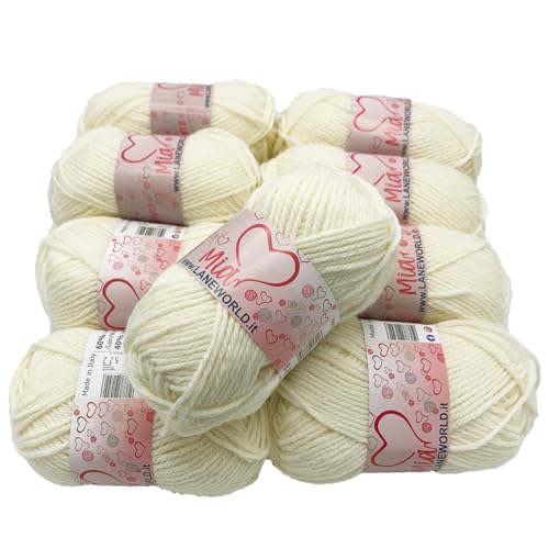 Laneworld Set Mia Strickgarn, Mischgarn 60% Wolle und 40% Acryl, 50g je Knäuel, Set mit 5 / 10 Stück (10, 1) von Laneworld
