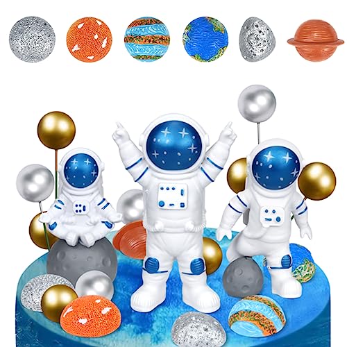 Alles Gute zum Geburtstag, Kuchendekoration, Weltraumthema, Mini-Astronautenfigur, Spielzeug, Cupcake-Topper mit Planeten-Perlenkugeln, Raumfahrer, Kinder-Kuchendekorationsset, Heimornamente von Lanfly