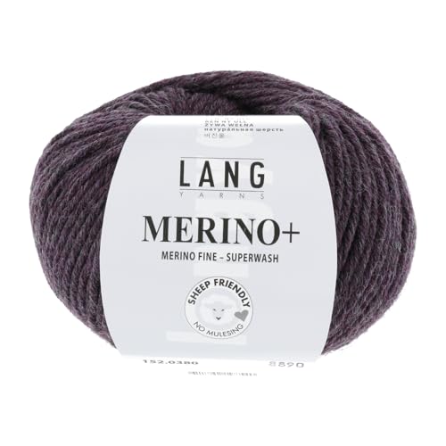 LANG YARNS Merino+ - Farbe: Aubergine Melange (0380) - 50 g / ca. 90 m Wolle von Lang Yarns