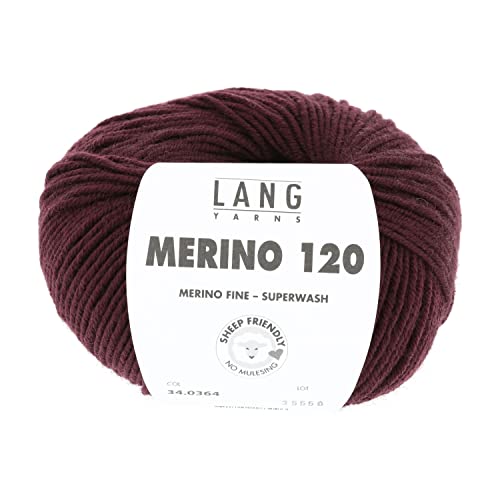 LANG YARNS Merino 120 - Farbe: Bordeaux (0364) - 50 g / ca. 120 m Wolle von Lang Yarns