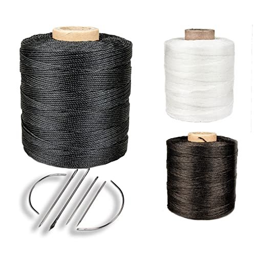 Ledergarn aus Polyester 1,0 mm gewachst 430m + Nadelsortiment 6-teilig - Werkstatt, Haushalt, Hobby | Halbrundnadel,Ledernadel,Polsternadel,Segelnadel,Packnadel,Teppichnadel (schwarz) von Langlauf Schuhbedarf