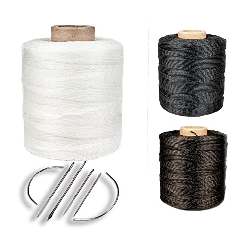 Ledergarn aus Polyester 1,0 mm gewachst 430m mit Nadelsortiment 6-teilig | Halbrundnadel - Ledernadel - Polsternadel - Segelnadel - Packnadel - Teppichnadel - Nadel für Zelte u. Planen (weiss) von Langlauf Schuhbedarf