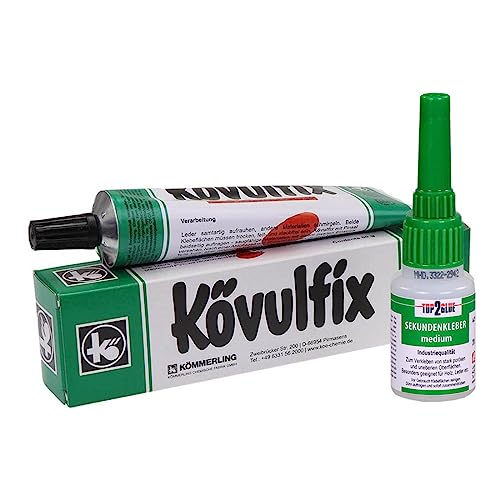 Kontaktkleber Schuhkleber extra stark wasserfest - Top2Glue Sekundenkleber mittelviskos 20g & Kövulfix Lederkleber 60g - professionelle Schuhreparatur Kleber für Sohle und Absatz von Langlauf Schuhbedarf