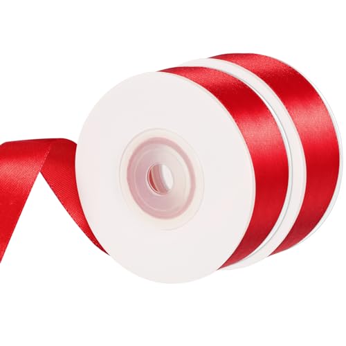 2 Rollen Satinband Rot, 20 mm x 22 m Geschenkband Schleifenband Rotes Band Dekoband für Valentinstag Geburtstag Hochzeit Geschenkverpackung von Lanjue