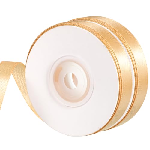 2 Rollen Geschenkband Gold, 1.2 cm x 22 m Schleifenband Gold Satinband Hochzeit Goldenes Dekoband für Geschenkverpackung Blumenstrauß Kuchendekoration Hochzeitsfeier von Lanjue