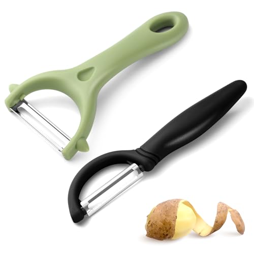 2 Stück Sparschäler, Edelstahl Kartoffelschäler Gemüseschäler Universal Peeler Schälmesser für Küche Obst Gemüse (Schwarz, Grün) von Lanjue