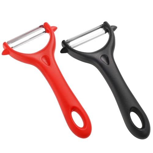 2 Stück Sparschäler, Edelstahl Kartoffelschäler Gemüseschäler Universalschäler für Küche Obst Gemüse (Schwarz, Rot) von Lanjue