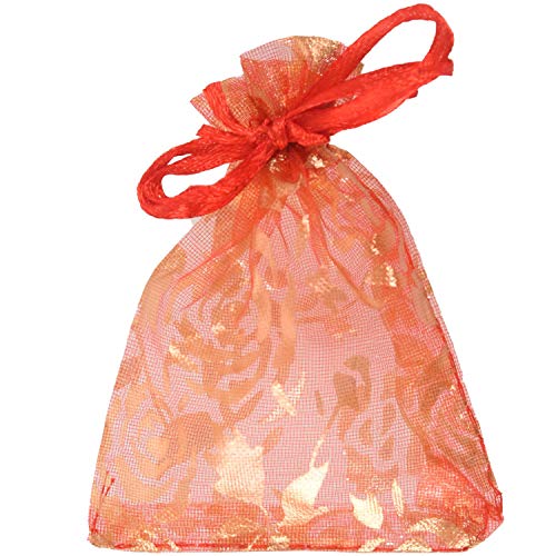 Lanko 100 Stück, 7 x 9 cm, Geschenktüten mit Organza-Schleife, Rosa, Geschenktüten für Weihnachtsfeiern, Rot von Lanko