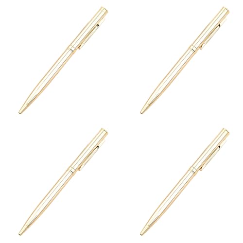 Lanko 4 x Kugelschreiber aus Metall, drehbar, aus Edelstahl, für Büro, Schule, Schreibpunkt, 1,0 mm (goldfarben) von Lanko