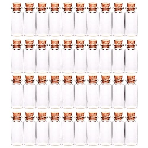 Lanko 40 Stück Serie-Fläschchen, Mini-Flaschen aus Glas mit Korkverschluss, für Hochzeiten, Kreationen und Dekorationen (10 ml) von Lanko
